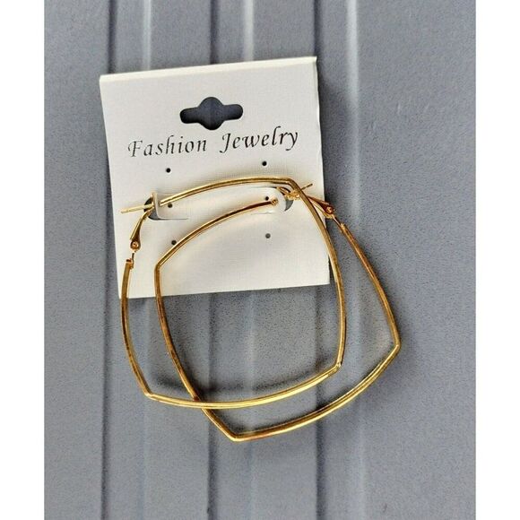 Hoop Earrings Gold Tone Fashion Jewelry Eggshell White Lightweight Career Square - Picture 4 of 15